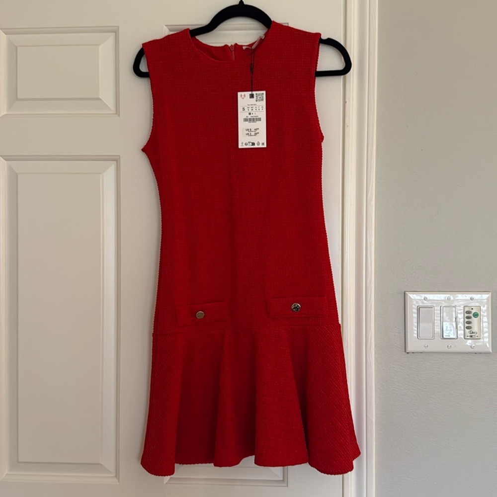 NWT Zara Red Tweed Dress